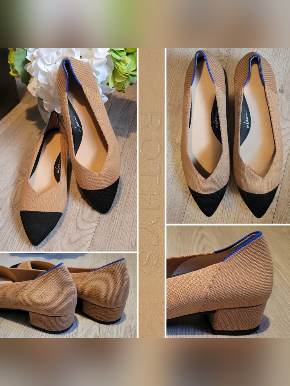 Rothy's The High Point Wren Beige & Black Cap-Toe Heel, Women's US 8.5 EU 38.5 - Picture 1 of 16